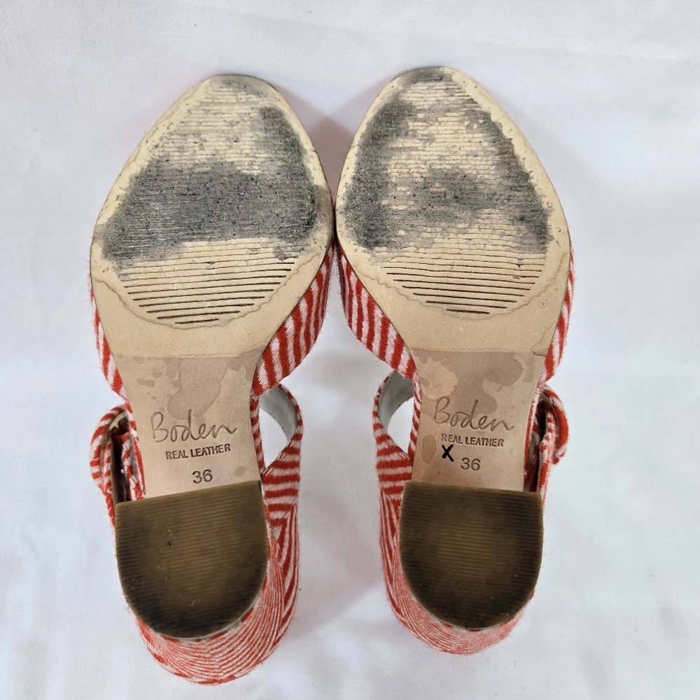 Boden Womens Evie Orange Ivory Stripe Fabric Buckle Mary Jane Pumps EU 36/5.5 US - Picture 6 of 9